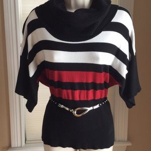 Red Black & White striped dolman sleeve sweater